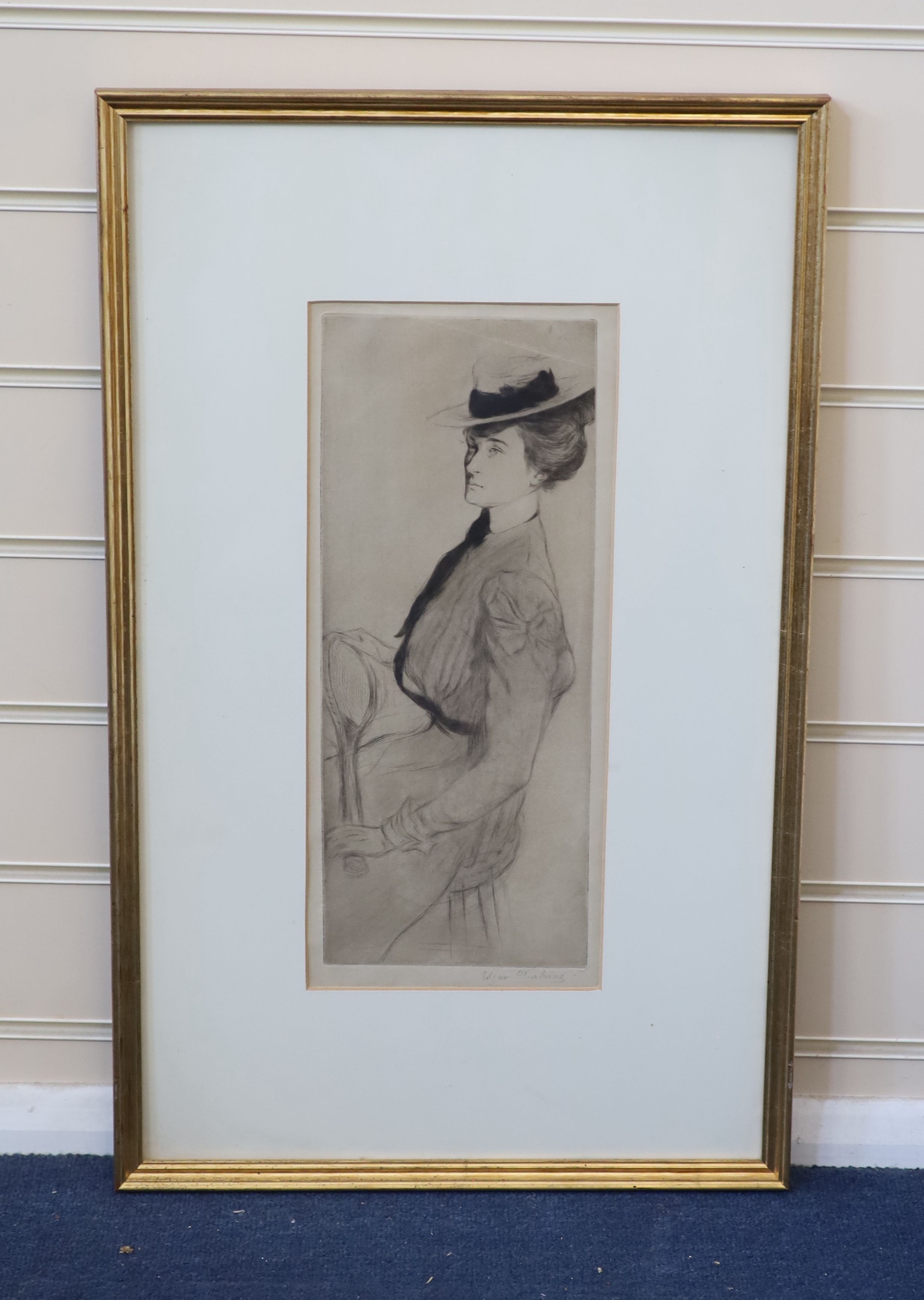 Edgar Chahine (1874-1947), drypoint etching, Demoiselle au Tennis, 1899, signed in pencil, from the edition of 70, 38 x 15cm